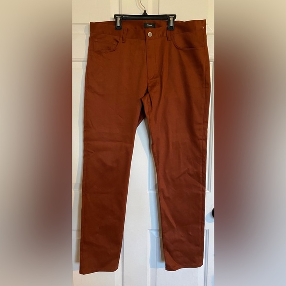 Theory Tech Raffi Compact Straight Slim Fit Ponte Pants in Burnt Orange - Picture 4 of 9